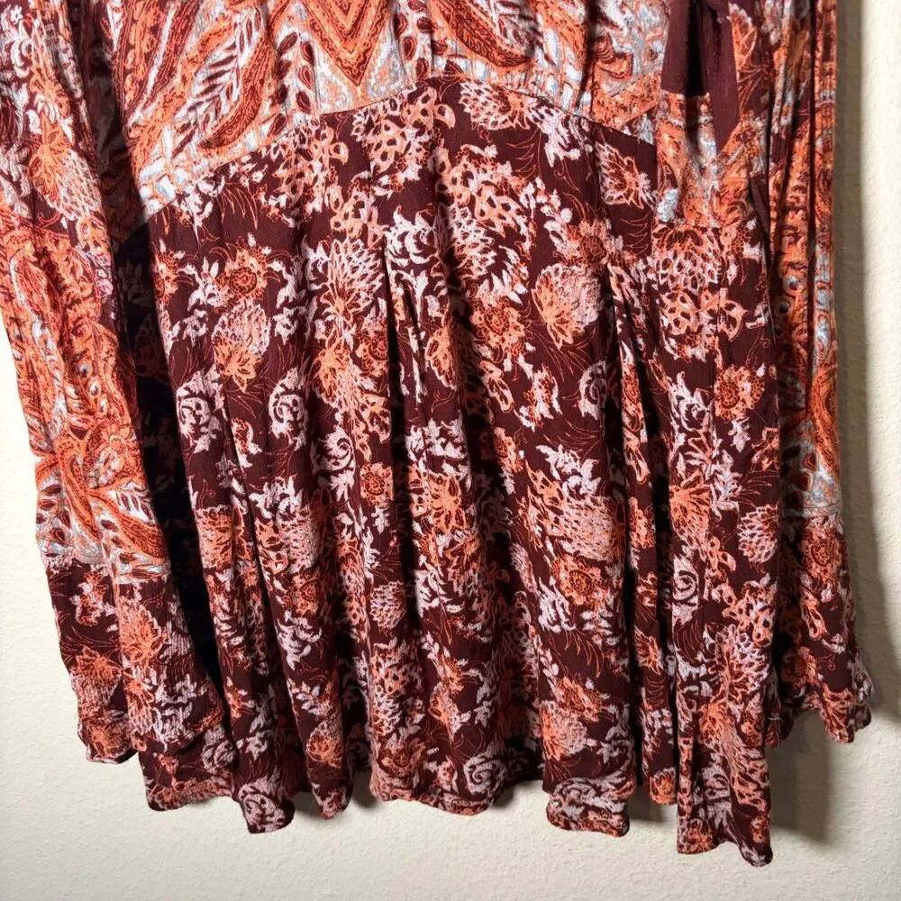 Free People Dress Women's Medium Floral Long Sleeve Mini Casual Boho